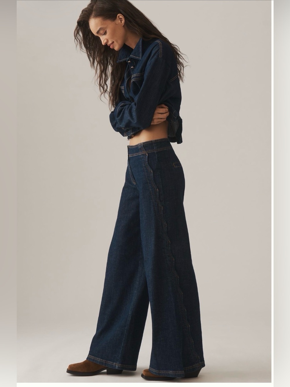 NWT Maeve Scallop-Edge High-Rise Wide-Leg Jeans Size 29